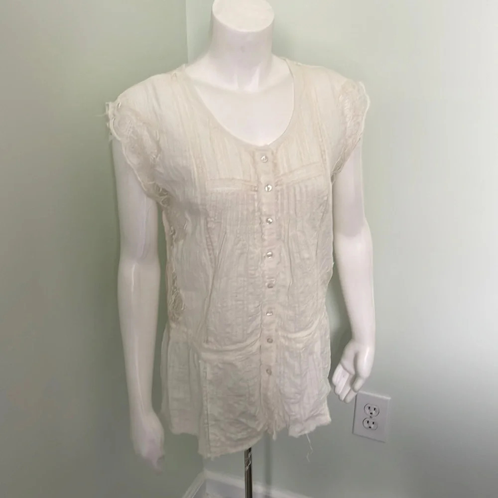 Free People Boho Lace Button Front Tunic Blouse Medium